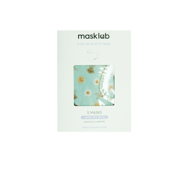 Sunshine Bunny 3-ply 2D Slim Fit Mask - L Size (New Box of 5, Individually-wrapped)