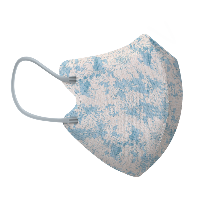 Summer Blue Floral 3-ply 2D Slim Fit Mask - L Size (New Box of 5, Individually-wrapped)