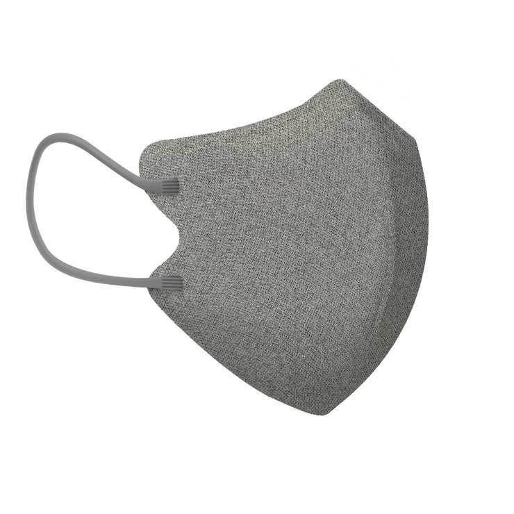 Grey Herringbone 3-ply 2D Slim Fit Mask - L Size (New Box of 5, Individually-wrapped)