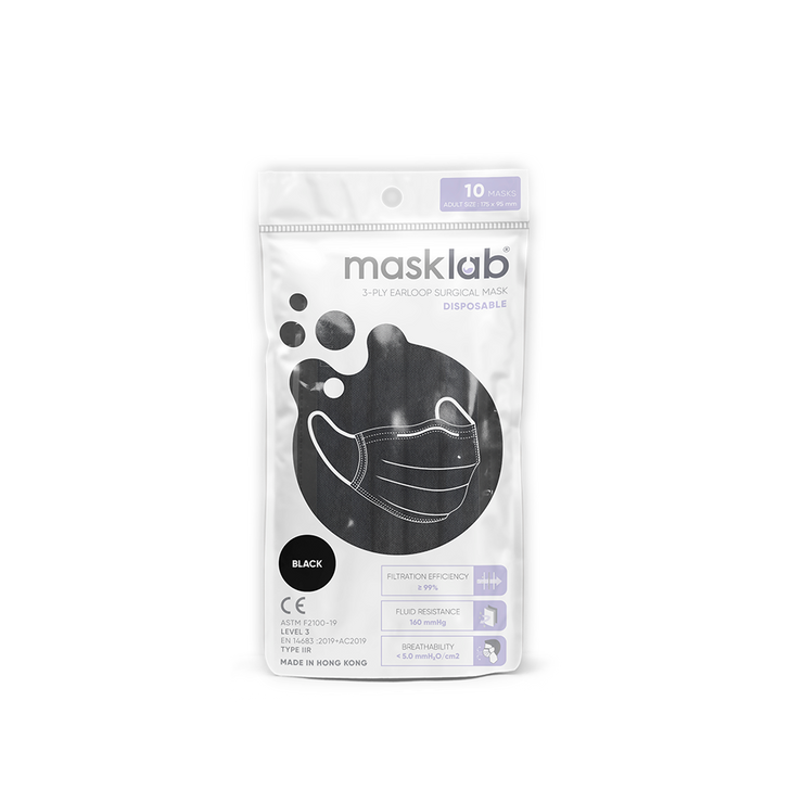 Black Adult 3-ply Surgical Mask 2.0 (Pouch of 10)